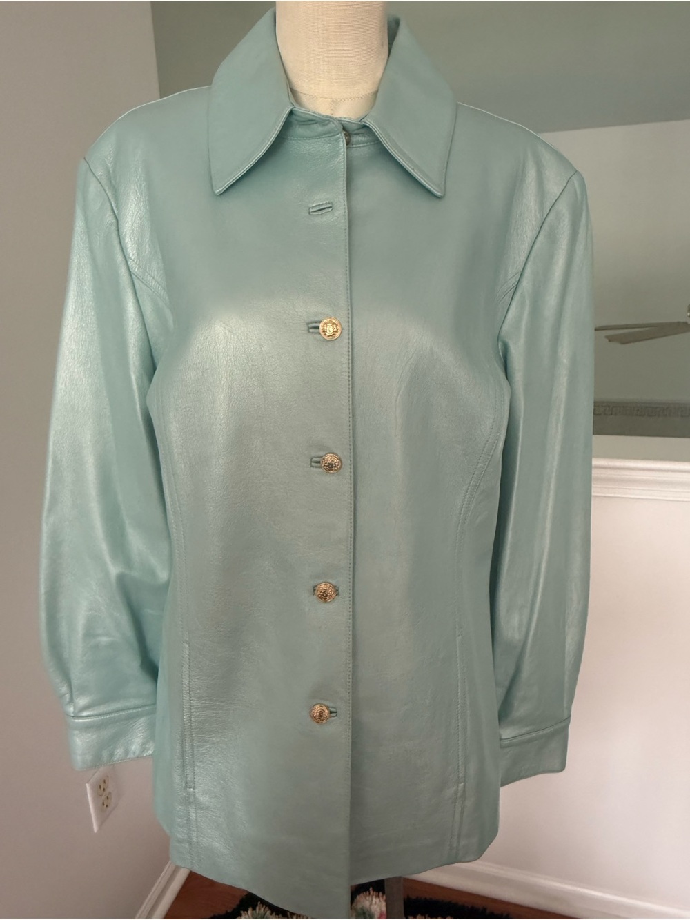 St. John Light Blue Leather Button-Front Jacket
